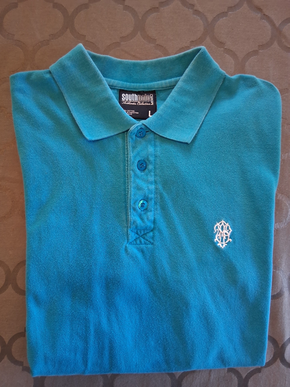 Y2K Men's Large South Pole Turquoise Short Sleeve  Polo Shirt